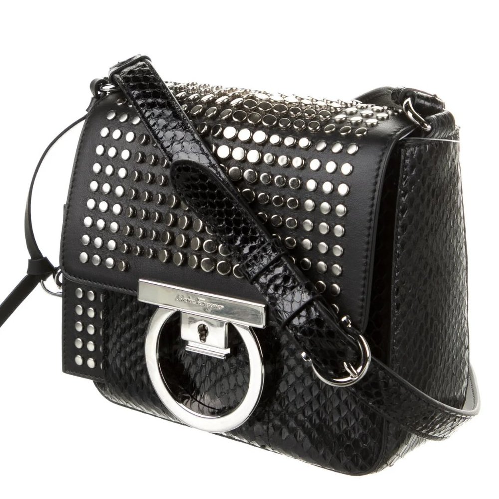Salvatore Ferragamo Studded Exotics Python Should… - image 2